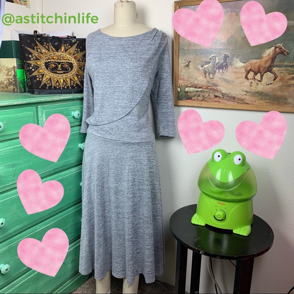 Sangria Stretch Faux Wool Dress w/ Bodice Overlay